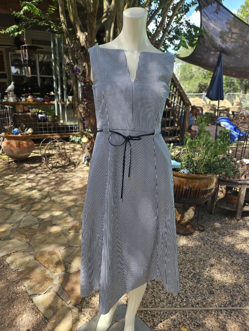 L.K. Bennett Dr Alana Sloane Blue Striped Viscose Elastane Dress Size 2